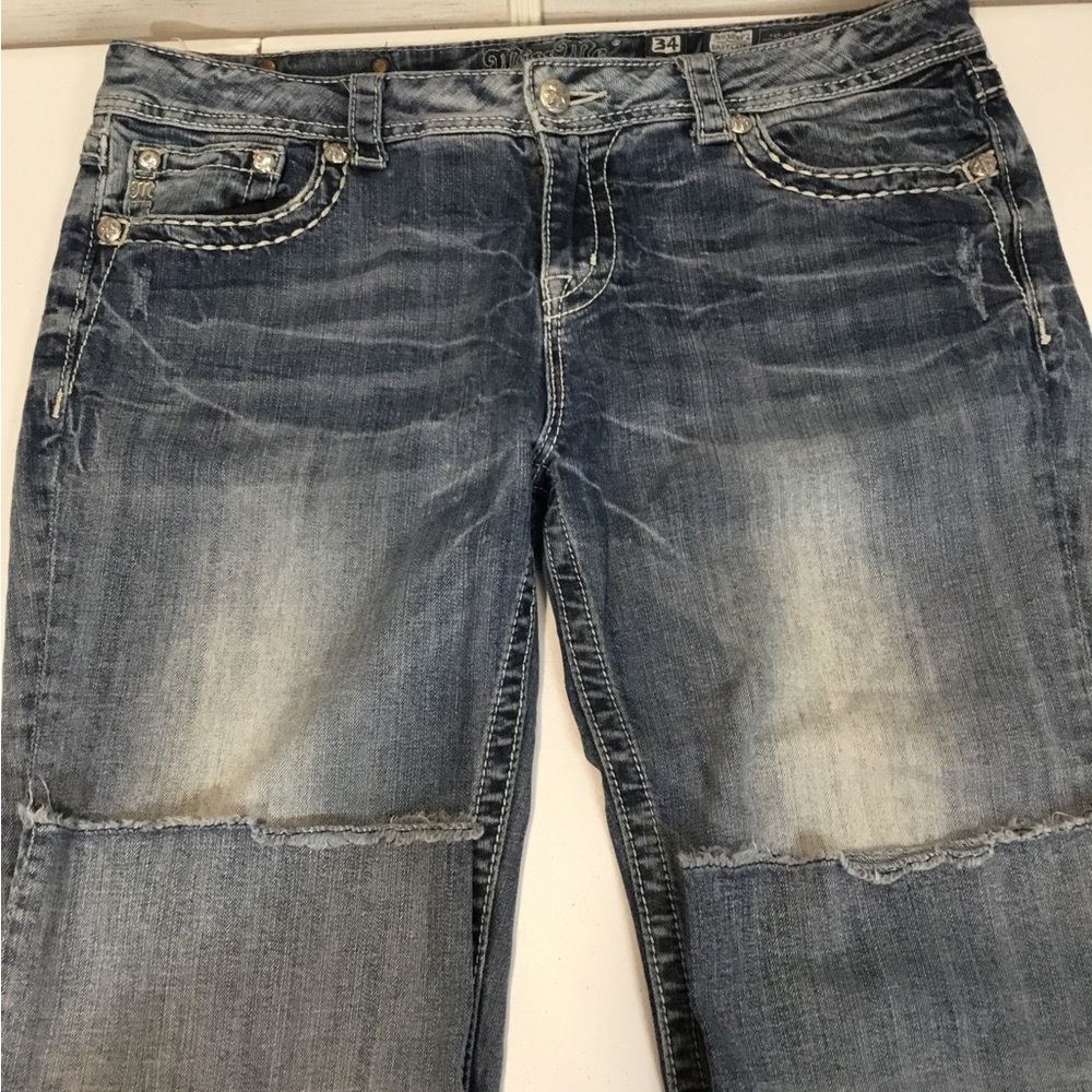 Vintage Miss Me Blue Embellished Easy Capri Cut Jeans size 34 x 20 1/2 - Picture 6 of 11